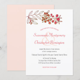 Invitación Boda de la hoja de bayas del borde superior minima