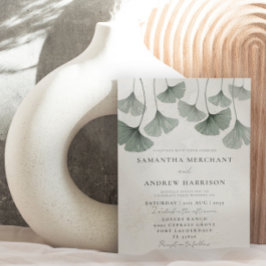 Invitación Boda de la hoja de Ginkgo Rustic Sage Green