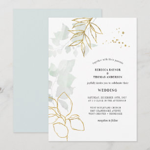 Invitación Boda de la hoja de oro botánica de la vegetación