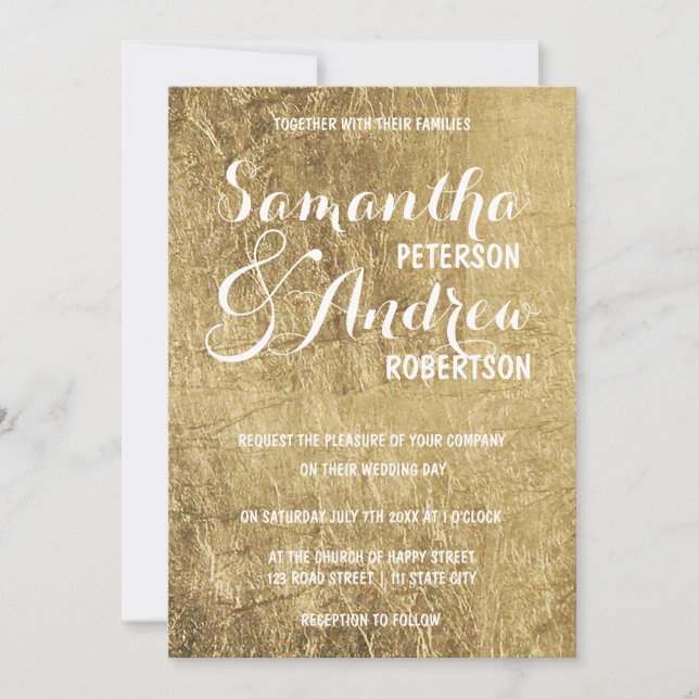 Invitación Boda de la hoja de oro de lujo (Anverso)