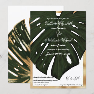 Invitación Boda de la hoja de oro verde tropical moderno Mons