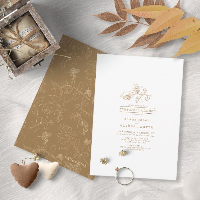 Invitación Boda de la hoja dorada ensayo Cena ID655 (Front/Back In Situ)