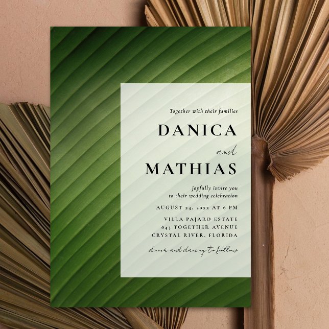 Invitación Boda de la hoja plástica tropical moderna (Subido por el creador)
