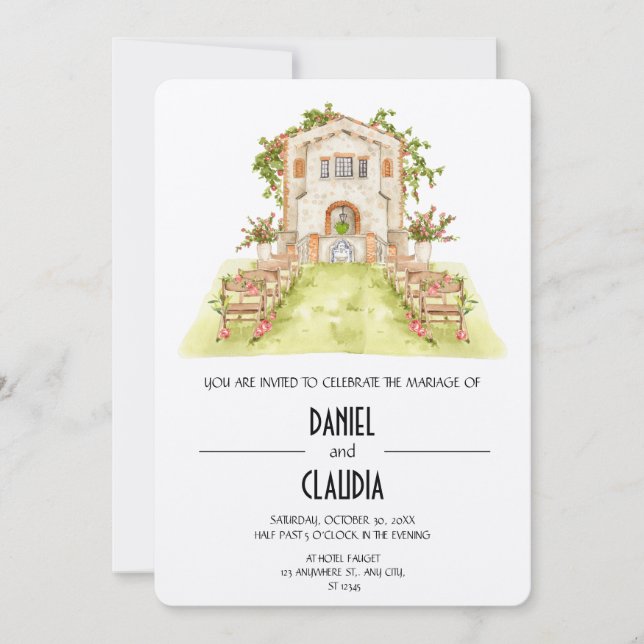 Invitación Boda de la iglesia acuarela tradicional (Anverso)