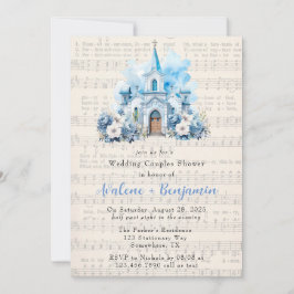 Invitación Boda  de la Iglesia Azul Dusty de la música Ducha