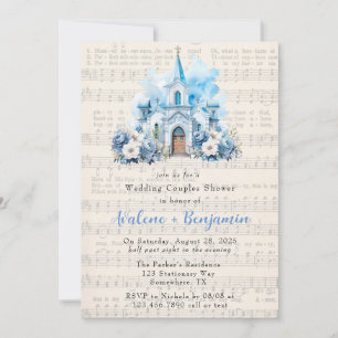 Invitación Boda  de la Iglesia Azul Dusty de la música Ducha