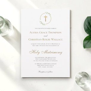 Invitación Boda de la Iglesia Católica Cruz elegante con vege