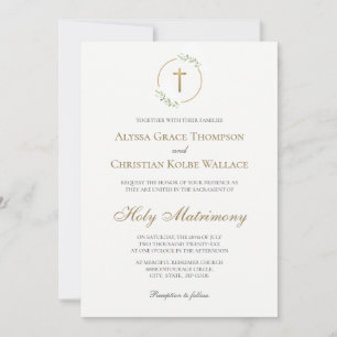 Invitación Boda de la Iglesia Católica Cruz elegante con vege