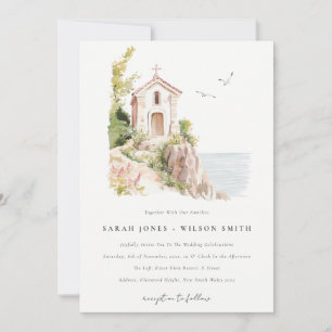 Invitación Boda de la Iglesia Católica de la Acuarela Costera