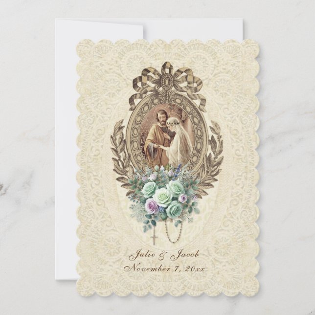 Invitación Boda de la Iglesia Católica Tradicional Vintage (Anverso)