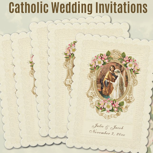 Invitación Boda de la Iglesia Católica Tradicional Vintage (Traditional Catholic Vintage Lace Wedding Invitations)