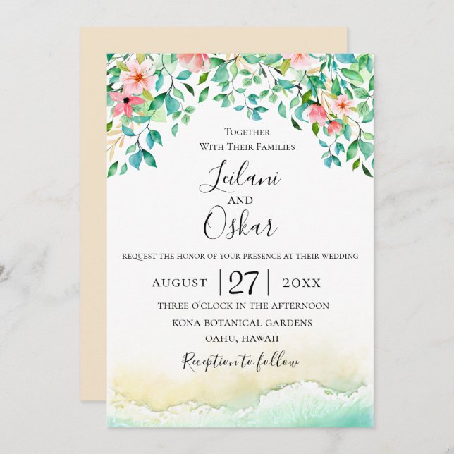 Invitación Boda de la isla coral botánica (Anverso / Reverso)