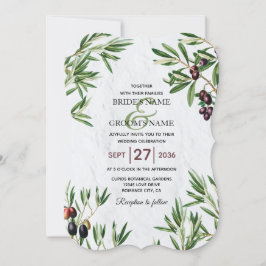 Invitación Boda de la isla griega mediterránea de hojas de ol