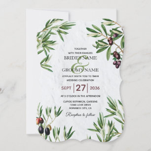 Invitación Boda de la isla griega mediterránea de hojas de ol