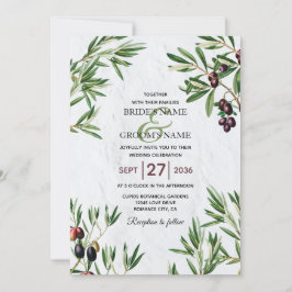Invitación Boda de la isla griega mediterránea de hojas de ol