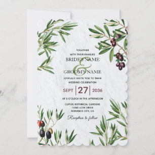 Invitación Boda de la isla griega mediterránea de hojas de ol