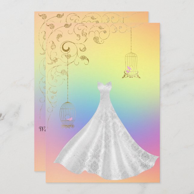 Invitación Boda de la jaula de bonito Rainbow Pastel (Anverso / Reverso)