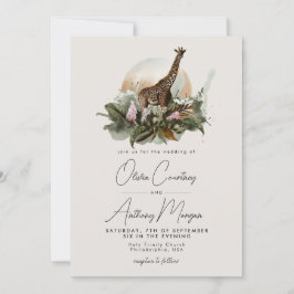 Invitación Boda de la jirafa de la jungla de Safari tropical 