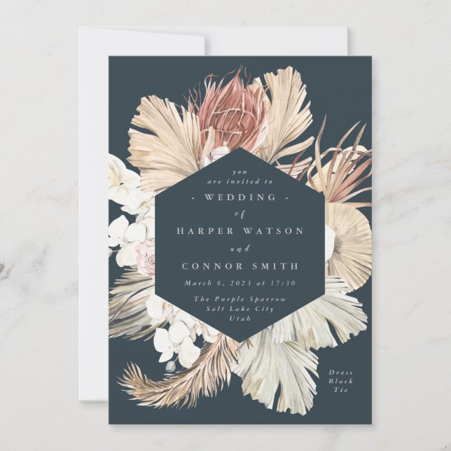 Invitación Boda de la jungla de hierbas secas con flores de l (Anverso)