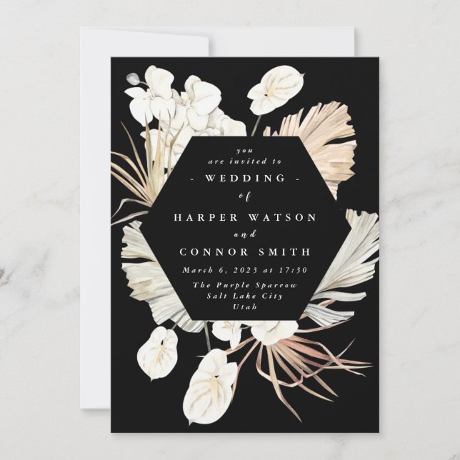 Invitación Boda de la jungla tropical de la flor de hierba se (Anverso)