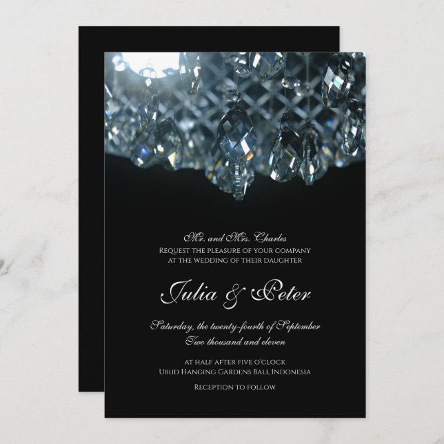 Invitación Boda de la lámpara de araña de cristal de cristal  (Anverso / Reverso)
