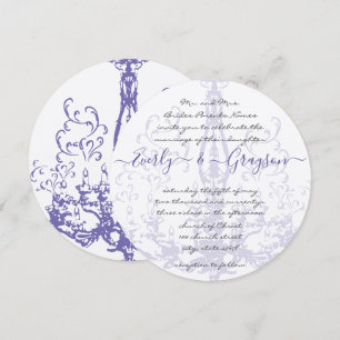 Invitación Boda de la lámpara de araña de época de Lilac púrp