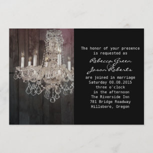 Invitación Boda de la lámpara de araña de madera de granero r