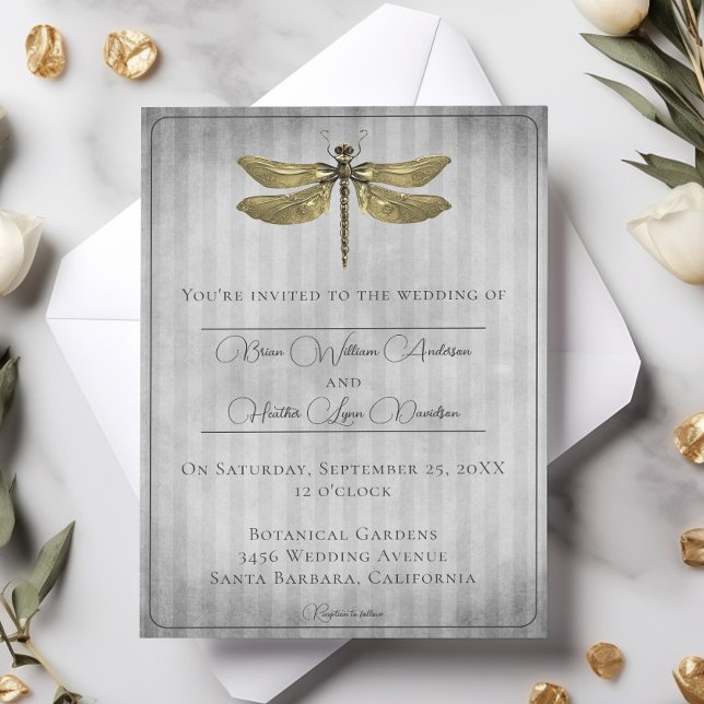Invitación Boda de la libélula con joyas de oro (Gold Jeweled Dragonfly Wedding Invitation)