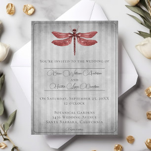 Invitación Boda de la libélula con joyas rojas