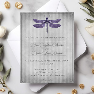 Invitación Boda de la libélula gaseada púrpura
