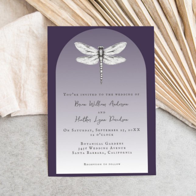 Invitación Boda de la libélula morada oscura (Dark Purple Dragonfly Wedding Invitation)