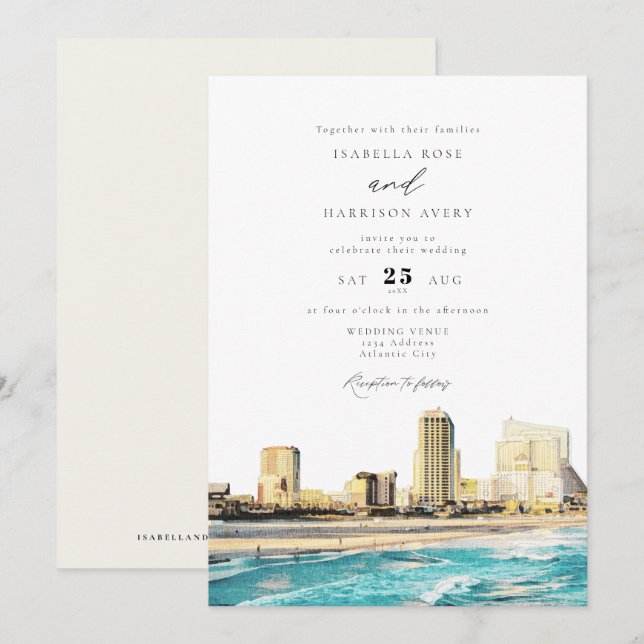 Invitación BODA de la línea aérea acuática de ATLANTIC CITY (Anverso / Reverso)