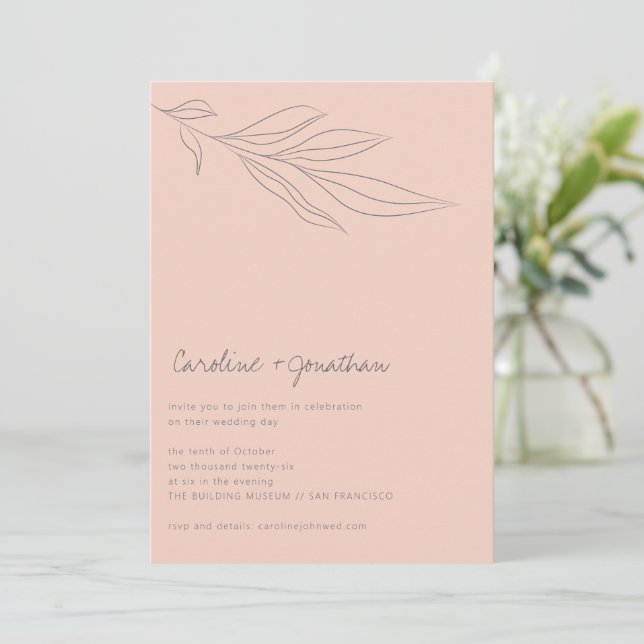 Invitación Boda de la línea botánica del Boho rosa suave mini (Anverso de pie)