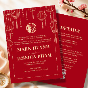 Invitación Boda de la Linterna Roja bilingüe vietnamita inglé