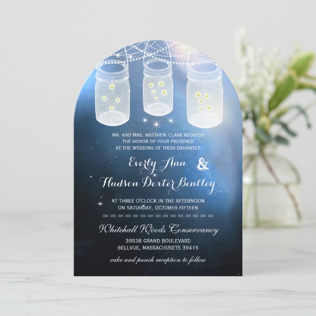 Invitación Boda de la luciérntica romántica Mason Jar (Anverso de pie)