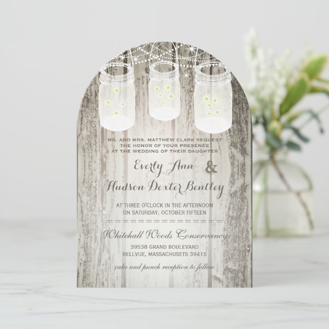 Invitación Boda de la luciérntica romántica Mason Jar (Anverso de pie)