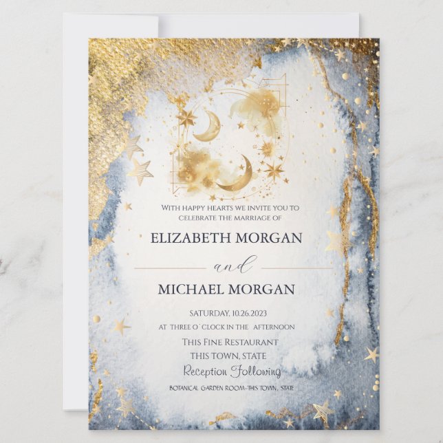 Invitación Boda de la luna celestial, galaxia de estrellas (Anverso)