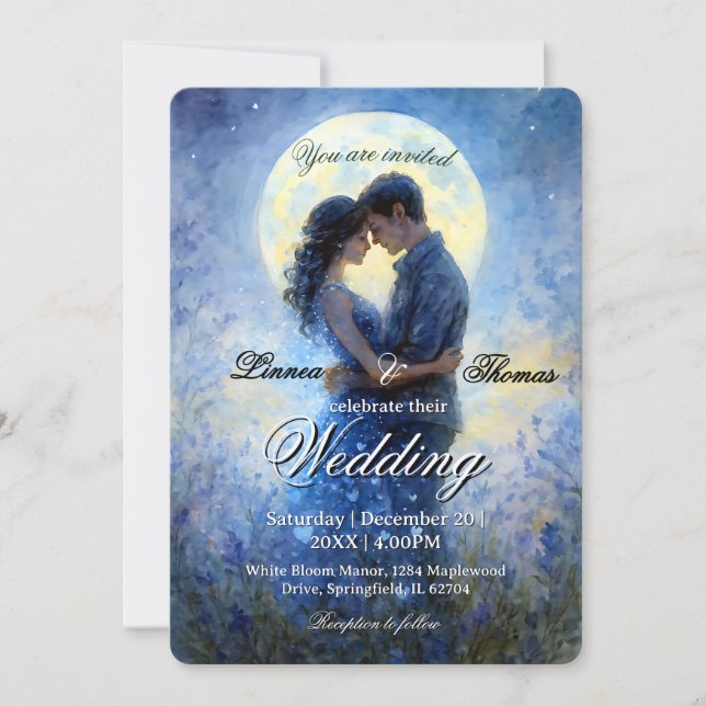 Invitación Boda de la luna Celestial Love Night Sky Theme (Anverso)