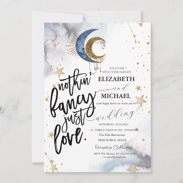 Invitación Boda de la Luna Celestial y las Estrellas (Anverso)