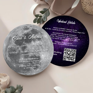 Invitación Boda de la luna completa del código QR de galaxia