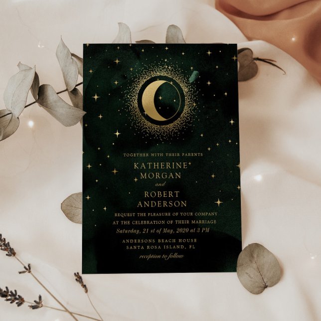 Invitación Boda de la Luna de Estrellas Verdes Celestiales de (Subido por el creador)