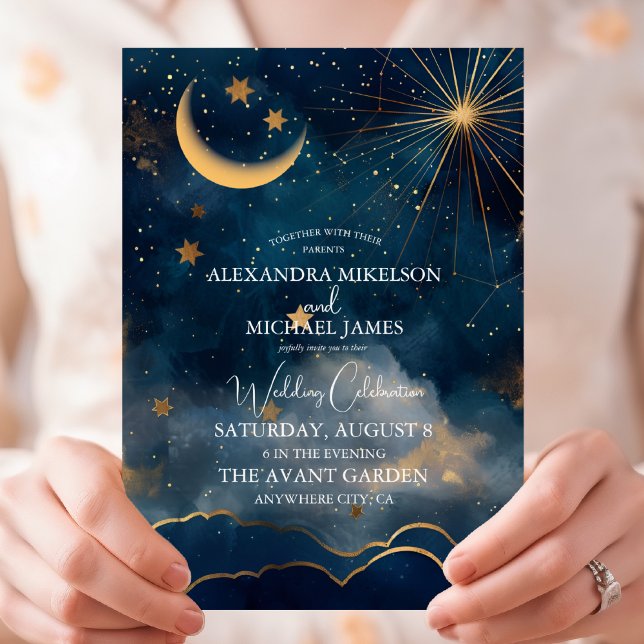 Invitación Boda de la luna de las estrellas azules de la medi (Subido por el creador)