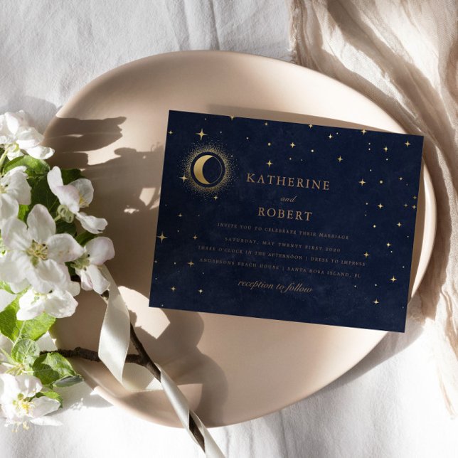 Invitación Boda de la luna de las estrellas azules de la medi (Subido por el creador)