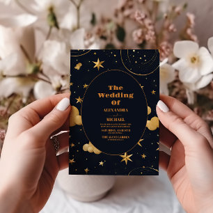 Invitación Boda de la luna de las estrellas azules de la medi