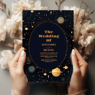 Invitación Boda de la luna de las estrellas azules de la medi