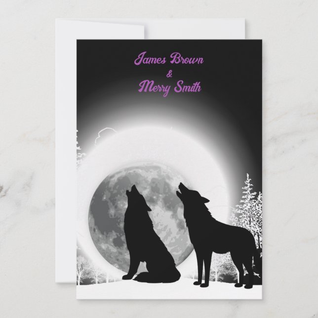 Invitación Boda de la luna de los lobos blancos y negros (Anverso)