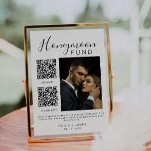 Invitación Boda de la luna de miel Rótulo Foto Código QR