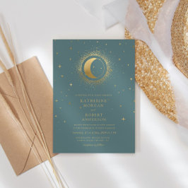 Invitación Boda de la Luna de Oro Celestial Pastel