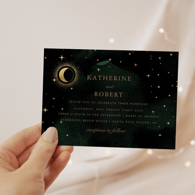 Invitación Boda de la Luna de Oro Esmeralda Celeste (Subido por el creador)