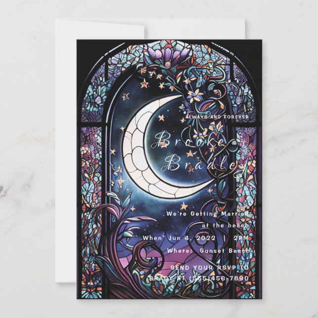 Invitación Boda de la Luna de Vidrio Emplomado (Anverso)
